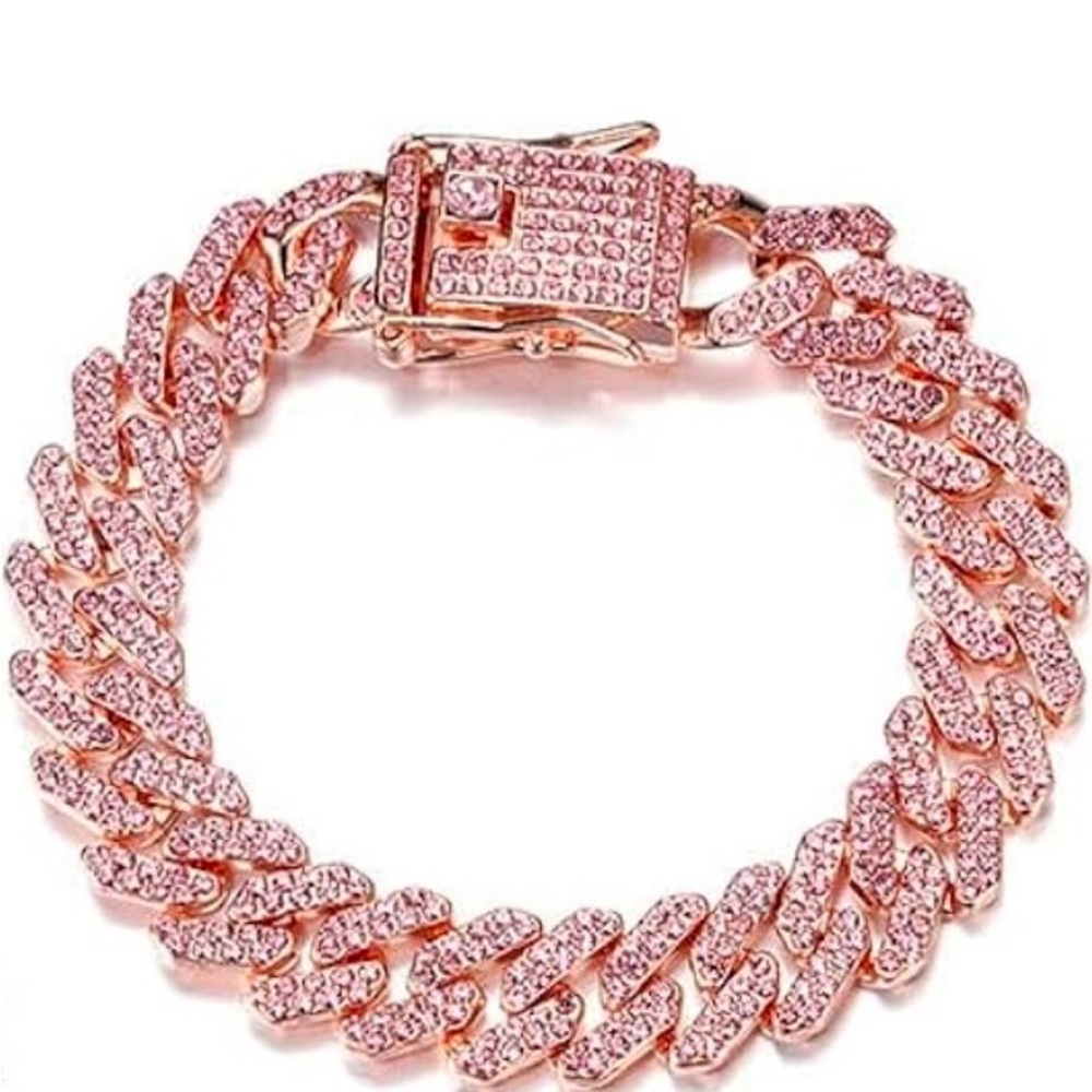Rose Gold Pink CZ Cuban Bracelet - NWOT